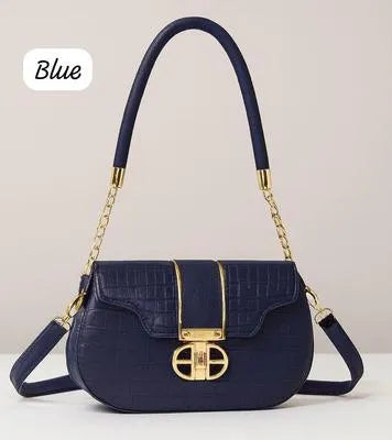 Croc Print Crossbody Bag – Chain Strap & Gold Buckle