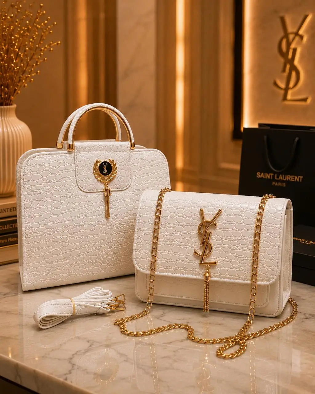 Luxury Crocodile-Embossed Handbag Combo Set – Top Handle Bag