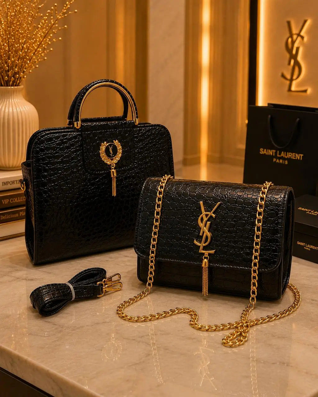 Luxury Crocodile-Embossed Handbag Combo Set – Top Handle Bag